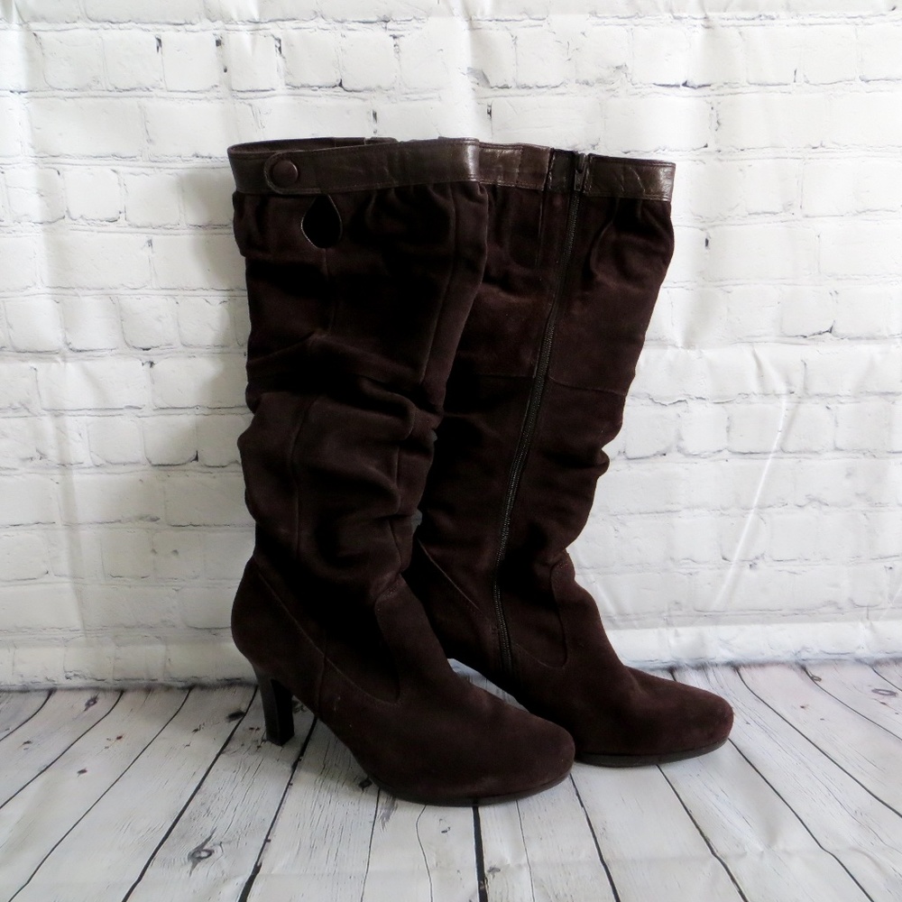 Slouchy Brown Tall Suede Boots